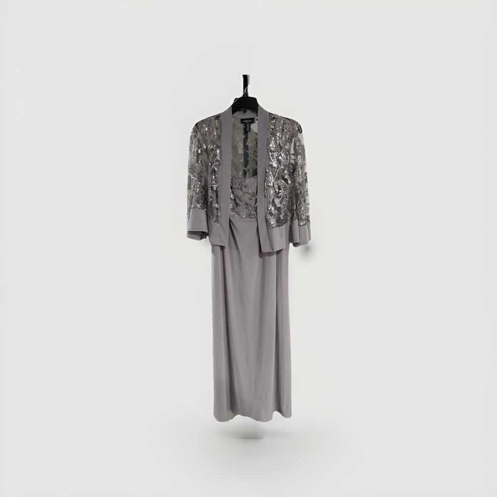 R&M Richards Silver Gray Sequin Jacket Dress Set